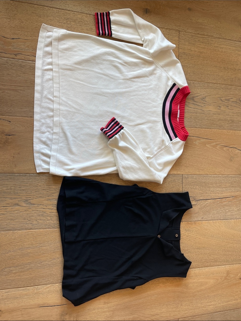 CAbi Bundle M Cream Sweater with Pink and M Black Trim, Black sleeveless top